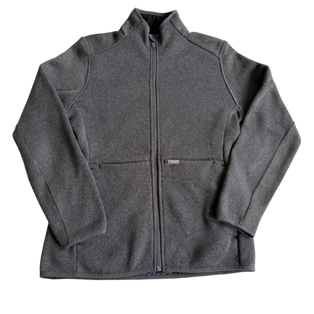 FIGS On-Shift Sweater Knit Jacket Heather Dark Charcoal Full Zip Mock Neck Med